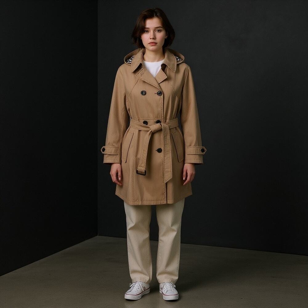 Max Mara Trench Coat Women’s Medium Removable Hood Nova Check Lined